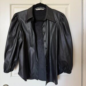 Zara Puff Sleeve Faux Leather Shirt Jacket